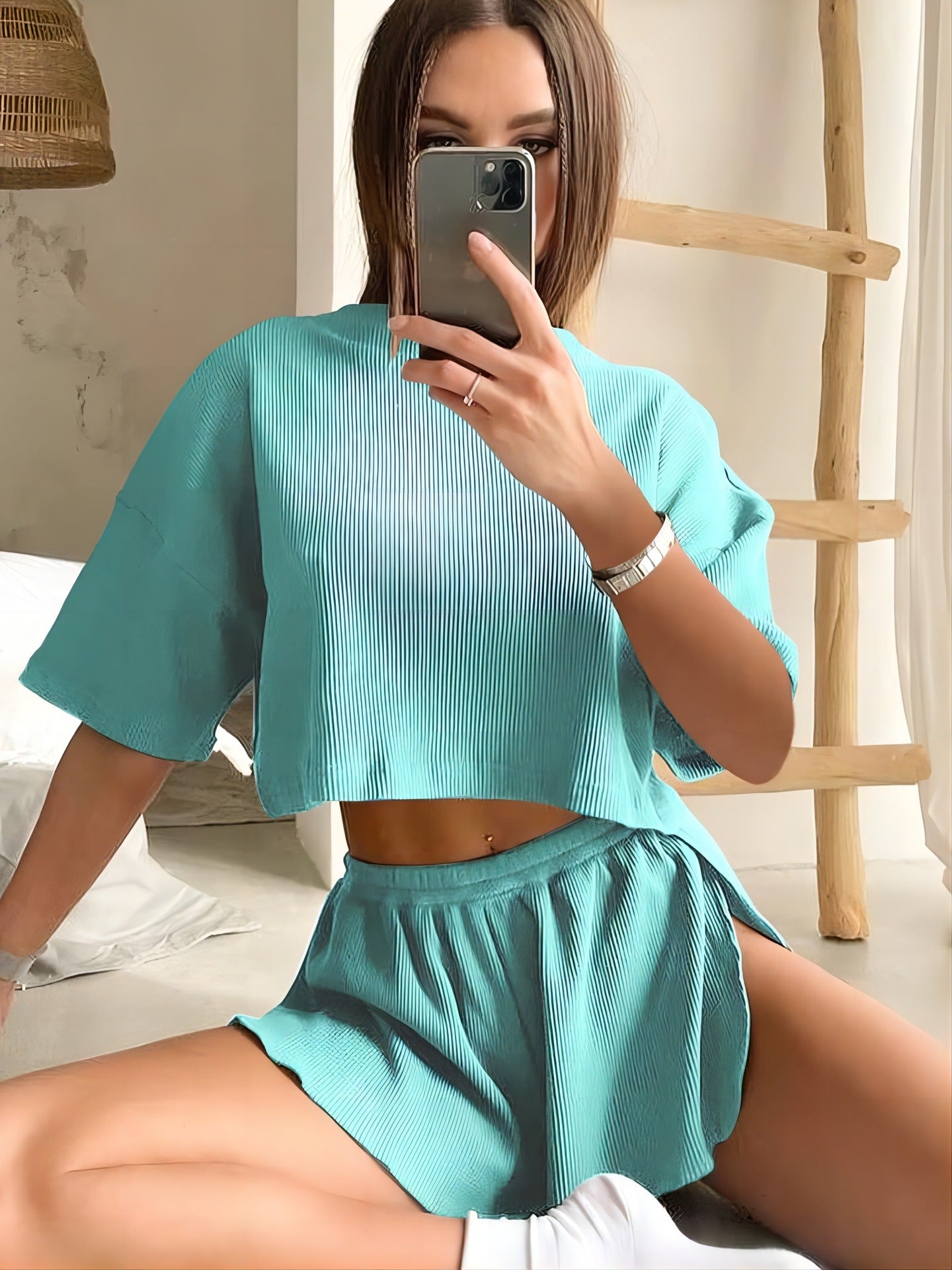 Dames Doux Plissé Ensemble Lounge Chic und Stil