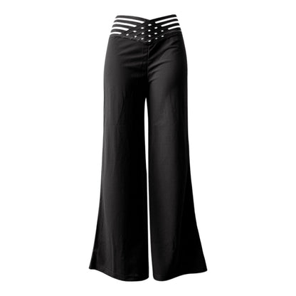 Dames Elegante Taille Haute Palazzo Pantalon avec Détails Découpés Chic und Stil