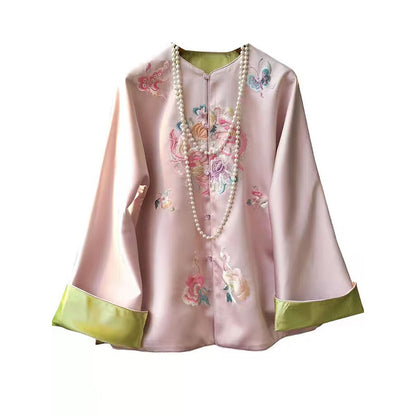 Blouse en soie brodée pour femmes avec manches en cloche Chic und Stil