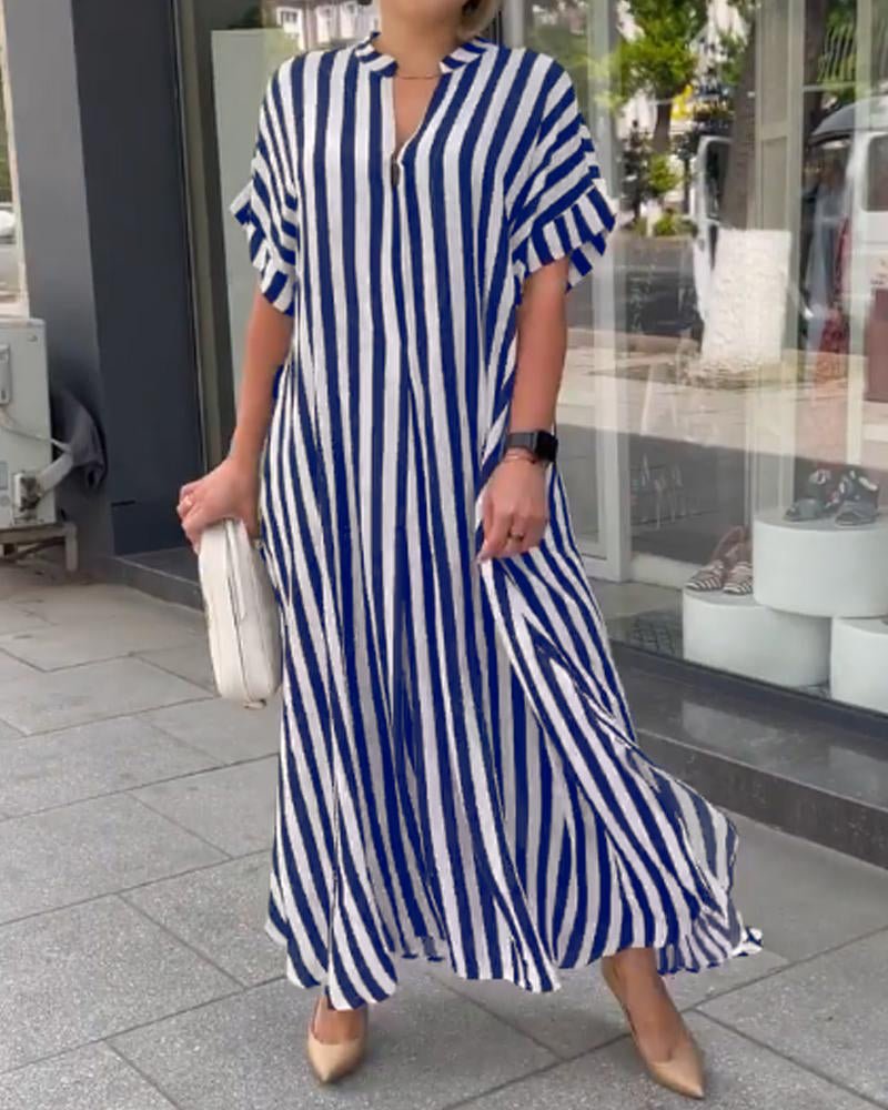Robe maxi décontractée pour femmes avec motif rayé et col court Chic und Stil