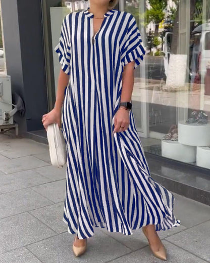 Robe maxi décontractée pour femmes avec motif rayé et col court Chic und Stil
