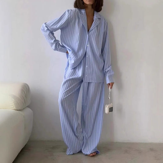 Dames Ensemble de Pyjama Rayé Luxueux Chic und Stil