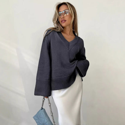 Dames Pull en tricot léger à col en V Chic und Stil