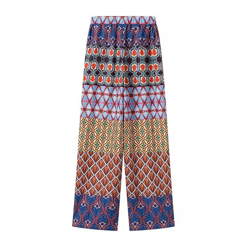 Wide pants for women with colorful pattern and elastic waist Chic and Style