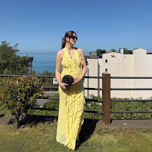 Robe maxi femme avec design volant volumineux Chic und Stil