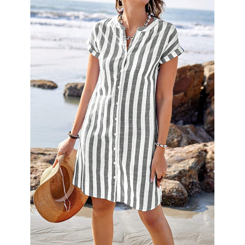 Robe chemise rayée pour femmes en léger tissu en lin Chic und Stil