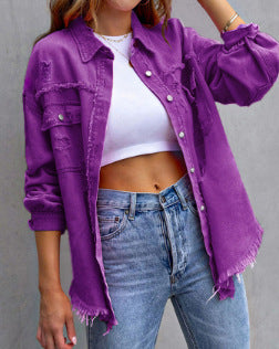 Ladies stylish overshirt jacket with fringed hem Chic and Style