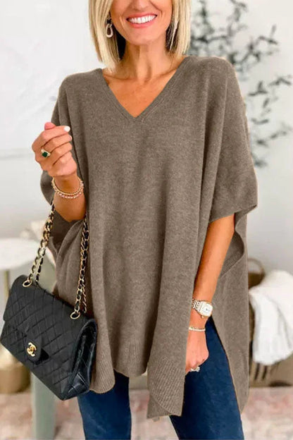 Pull V pour femmes en tricot fin avec des manches larges et un style décontracté Chic und Stil