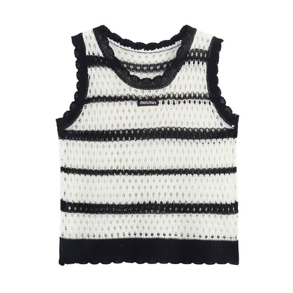 Dames gilet aéré en tricot avec des rayures modernes Chic und Stil