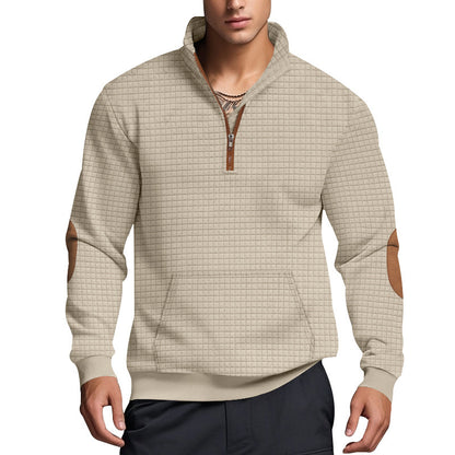 Sporty fleece pullover for men with half-zip and stylish elbow patches Chic and Style