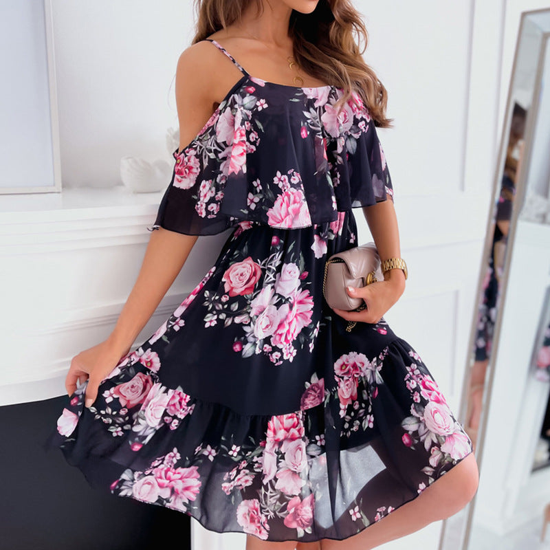 Robe Off-Shoulder à Volants Fleurie Chic und Stil