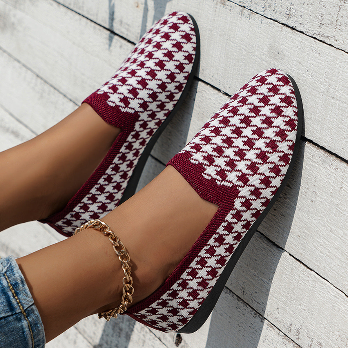 Baskets Slip-On pour femmes avec un motif pied-de-poule innovant et une semelle intérieure flexible Chic und Stil