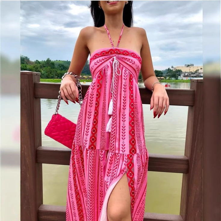 Robe maxi pour dames avec un design ludique et de fines bretelles Chic und Stil