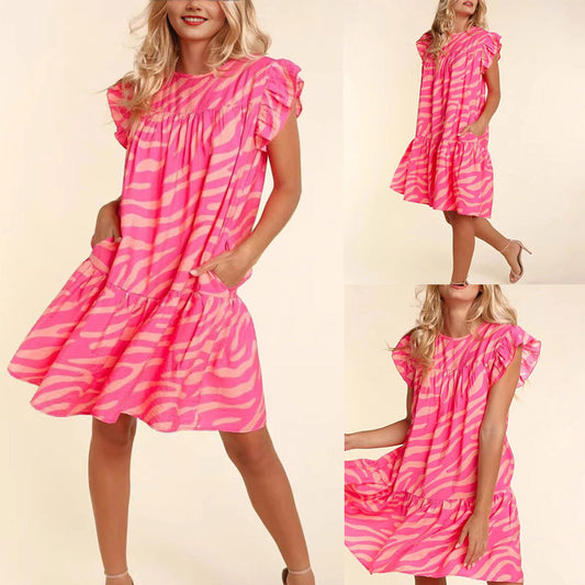 Dames Robe Mini Fluide Volant Chic und Stil