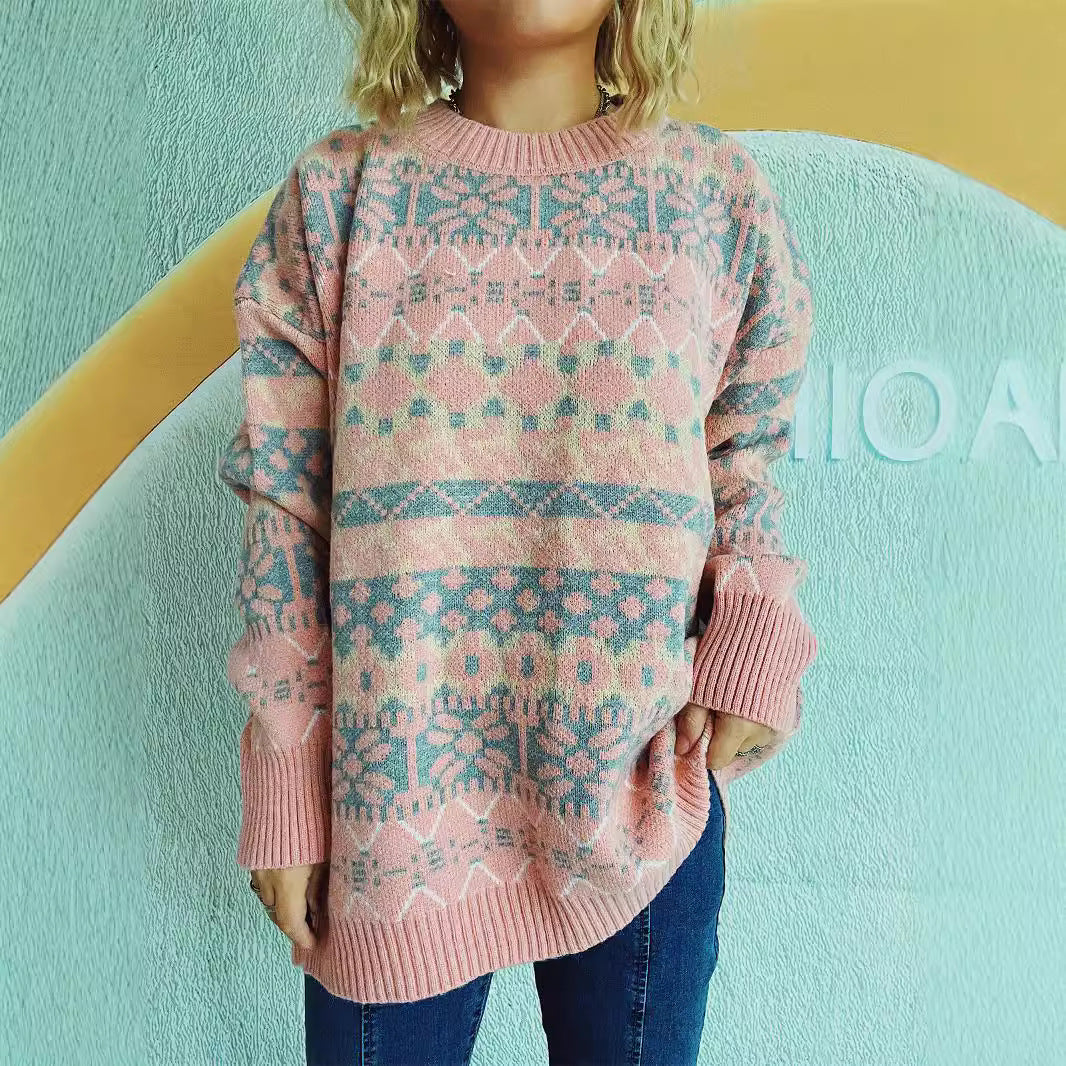 Pull en tricot confortable pour femmes avec un motif d'hiver et une coupe décontractée Chic und Stil