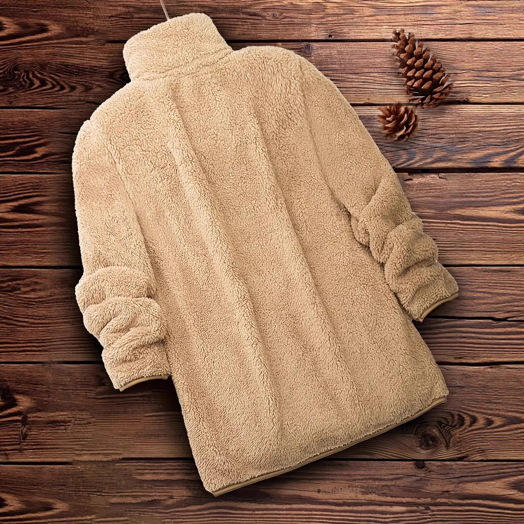 Ladies Soft Teddy Jacket with High Collar and Side Pockets Chic and Style