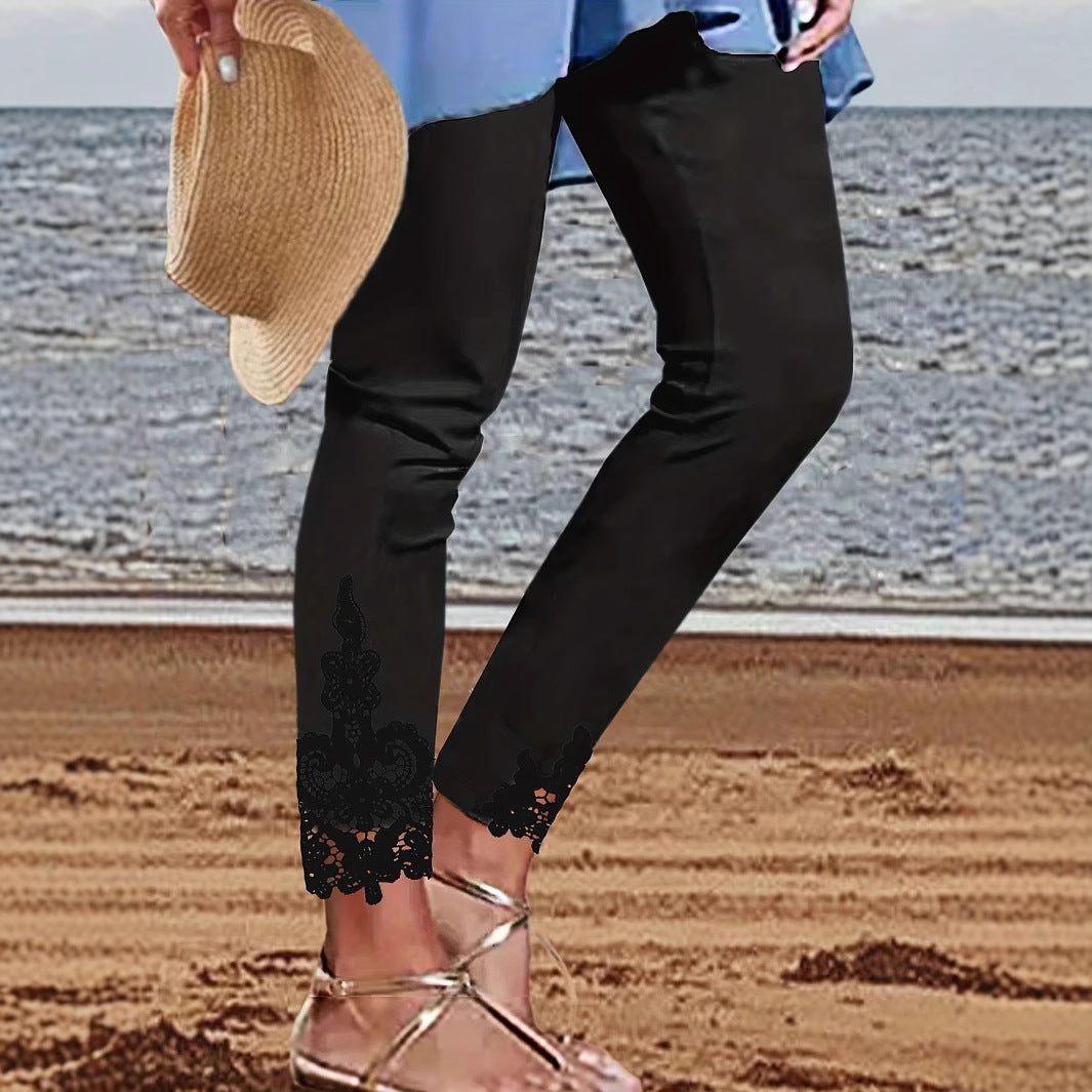 Dames Élegantes Leggings avec Décoration en Dentelle Chic und Stil