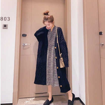 Dames gros tricot cardigan avec ornement de bouton XL et coupe oversized décontractée Chic und Stil