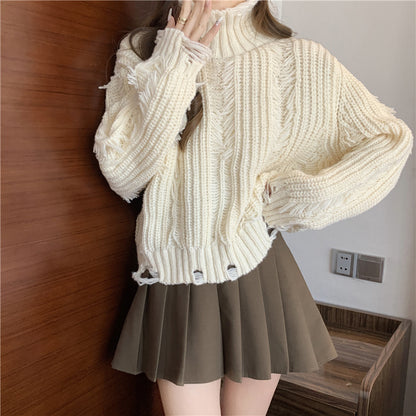 Pull féminin tendance avec motif en tricot structuré et col montant Chic und Stil