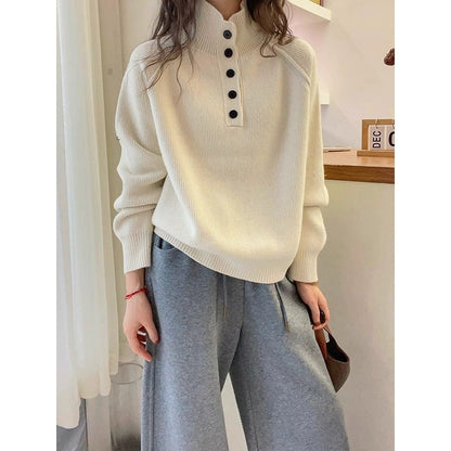 Pull en tricot décontracté pour femmes avec patte de boutons et col court Chic und Stil