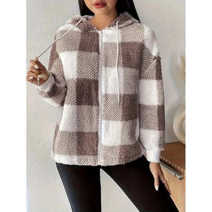 Damen Veste en teddy douillette à motif à carreaux avec poches pratiques Chic und Stil