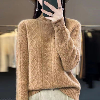 Pull en tricot de haute qualité pour femmes avec col montant et design en torsades Chic und Stil