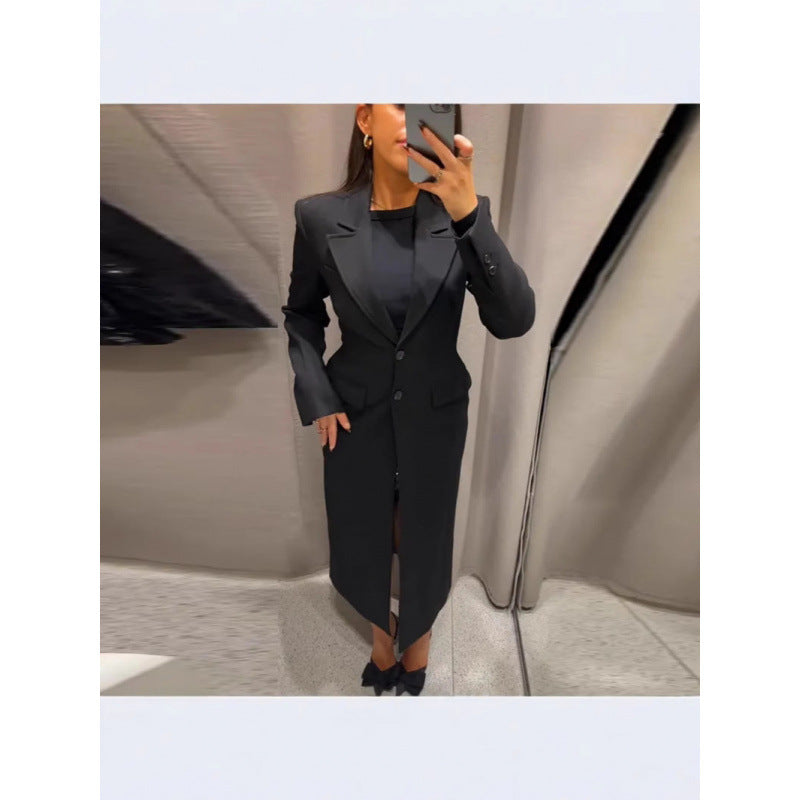 Dames élégant long blazer avec silhouette étroite et détails classiques Chic und Stil