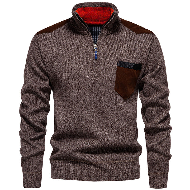Men's high collar pullover with contrasting details and practical pockets Chic und Stil