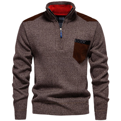 Men's high collar pullover with contrasting details and practical pockets Chic und Stil