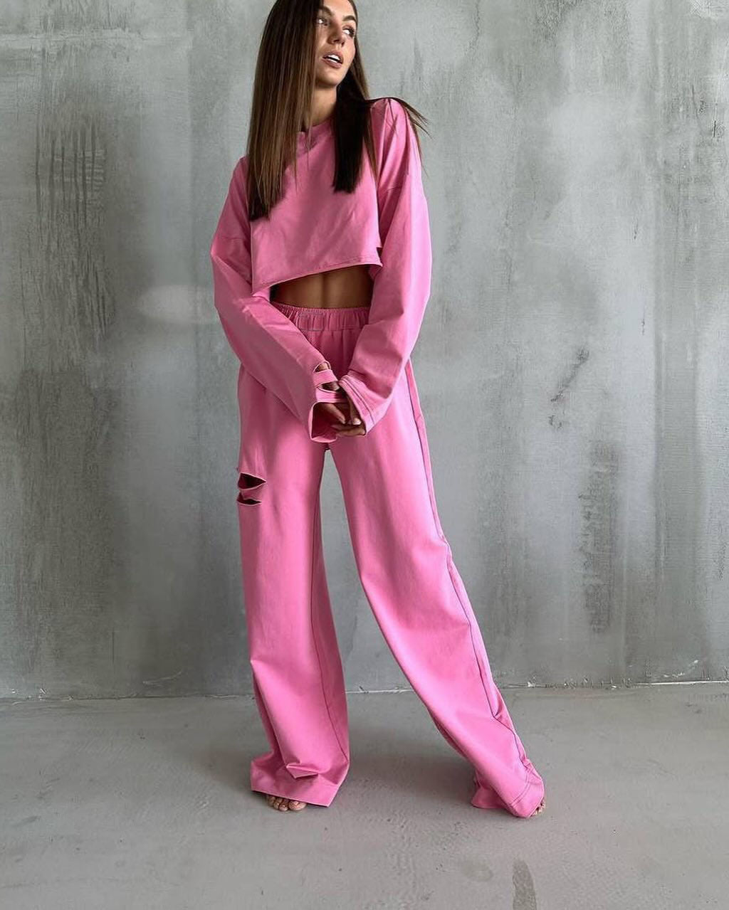 Women casual cropped top and wide leisure pants Chic and Style