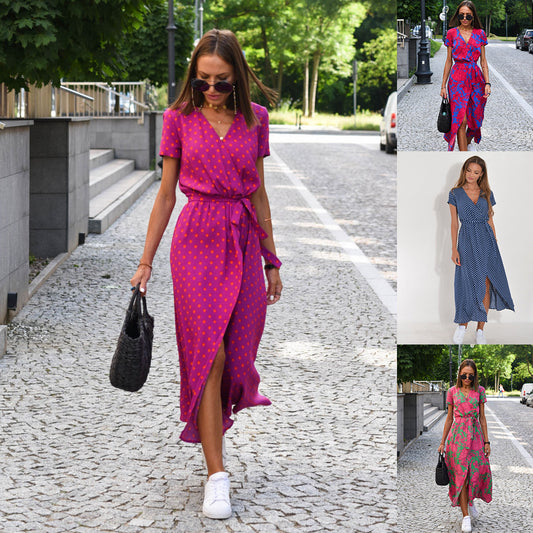 Robe maxi enroulée florale bohème pour femmes Chic und Stil