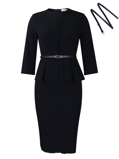 Robe peplum élégante pour femmes avec ceinture à la taille intégrée et jupe structurée Chic und Stil