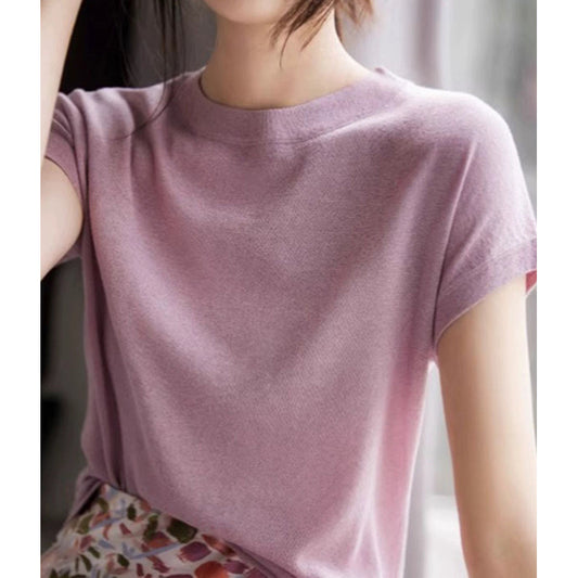 T-shirt en maille pailletée à manches courtes pour femme Chic und Stil