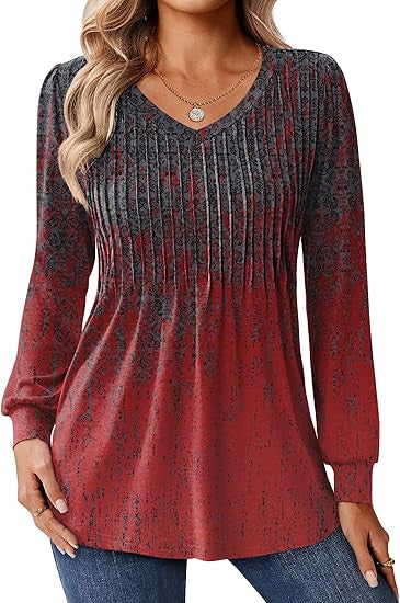 Blouse à manches longues pour femmes avec décolleté en V et dégradé de couleurs artistique Chic und Stil
