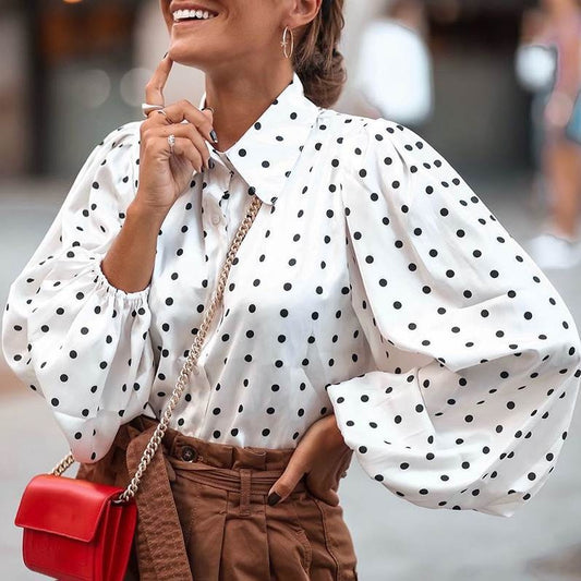 Blouse à manches ballons à pois pour femmes Chic und Stil