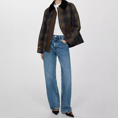 Ladies Plaid Clothing with Soft Velvet Collar Chic and Style