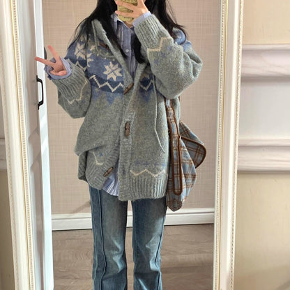 Ladies fluffy knit pullover with high collar and chic and stylish embellishments