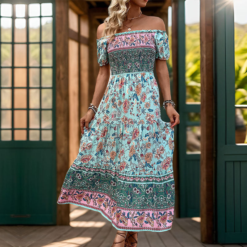Femme Off-Shoulder Bohémien Maxi Robe Chic und Stil