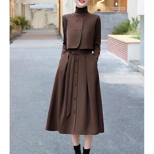 Robe midi enroulée élégante pour femme avec accents de boutons Chic und Stil