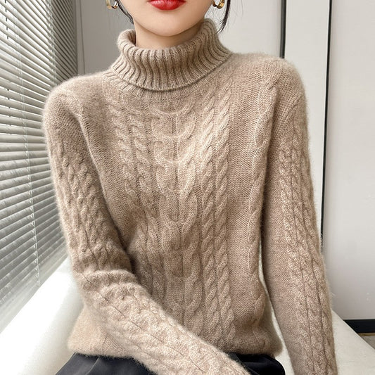 Pull en gros tricot pour femme avec col haut et motif en torsades structuré Chic und Stil