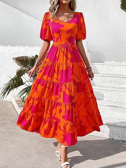 Robe maxi pour femme avec ourlet fluide et motif floral Chic und Stil