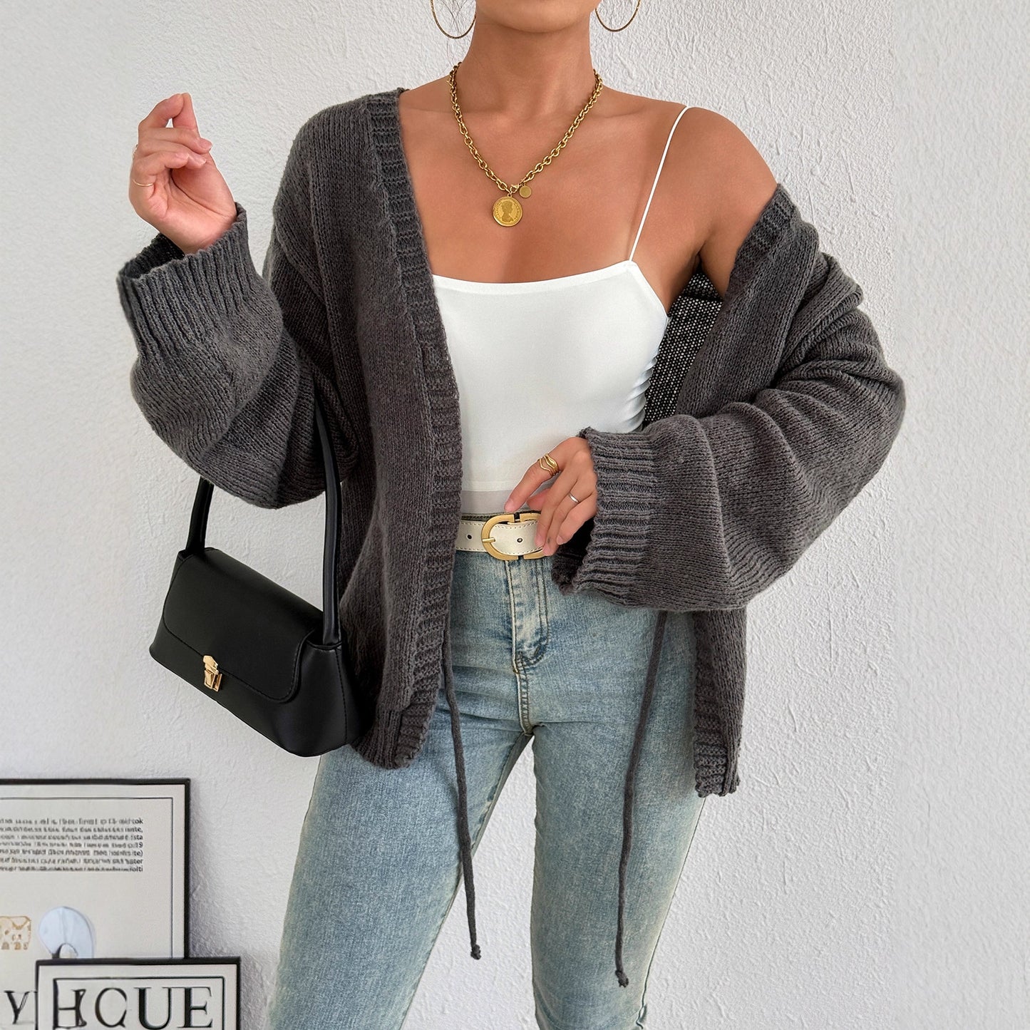 Cardigan en tricot confortable pour femmes avec un lien moderne Chic und Stil