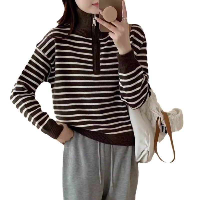 Pull en tricot pour femmes avec courte fermeture éclair et motif rayé tendance Chic und Stil
