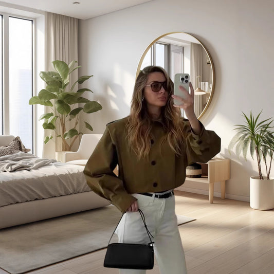 Ladies oversized trendy jacket with structured sleeves and button detail Chic and Style