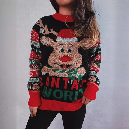 Pull femme de Noël avec motif de renne festif et motifs colorés Chic und Stil