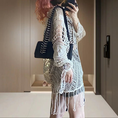 Dames crochet poncho avec mailles ouvertes Chic und Stil