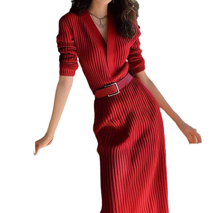 Robe maxi en maille côtelée pour femme avec ceinture à nouer Chic und Stil