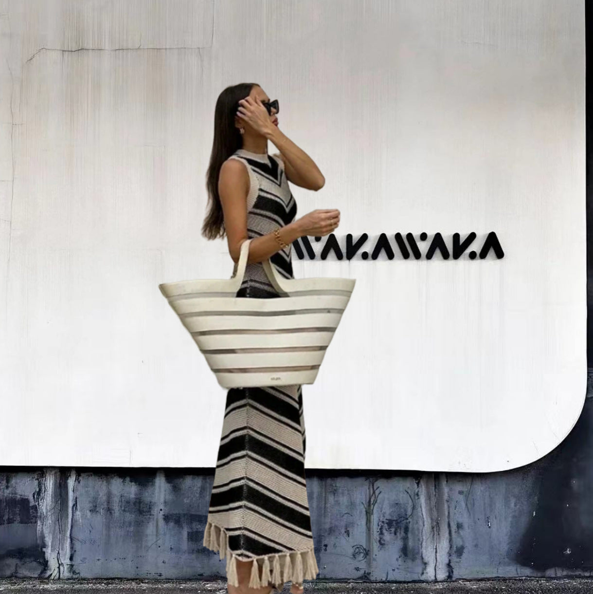 Robe maxi femme avec motif chevron et détails frangés Chic und Stil