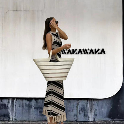 Robe maxi femme avec motif chevron et détails frangés Chic und Stil