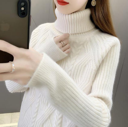 Women's turtleneck pullover with textured cable knit pattern and long sleeves Chic and Style